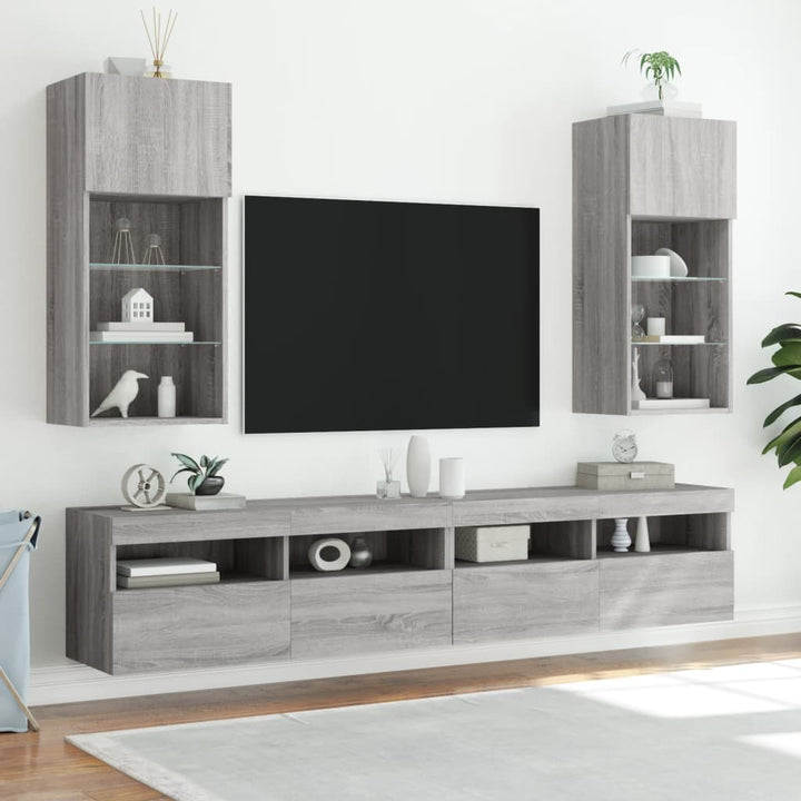 tv-borde 2 stk. med LED-lys 40,5x30x90 cm grå sonoma-eg
