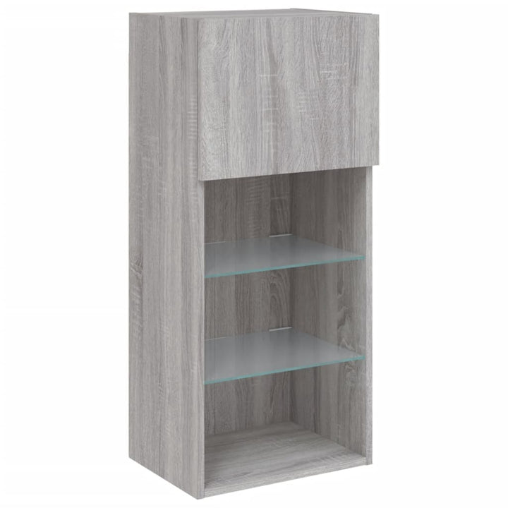 tv-borde 2 stk. med LED-lys 40,5x30x90 cm grå sonoma-eg