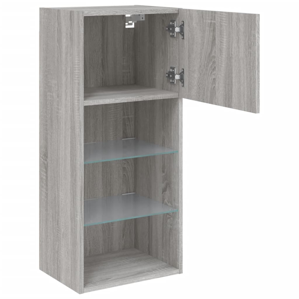 tv-borde 2 stk. med LED-lys 40,5x30x90 cm grå sonoma-eg