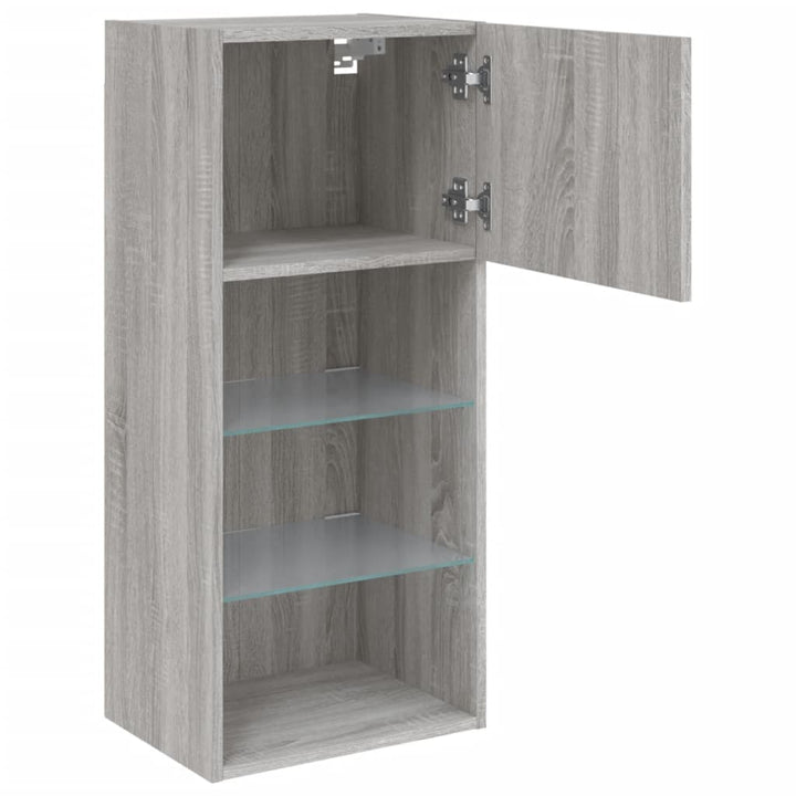 tv-borde 2 stk. med LED-lys 40,5x30x90 cm grå sonoma-eg
