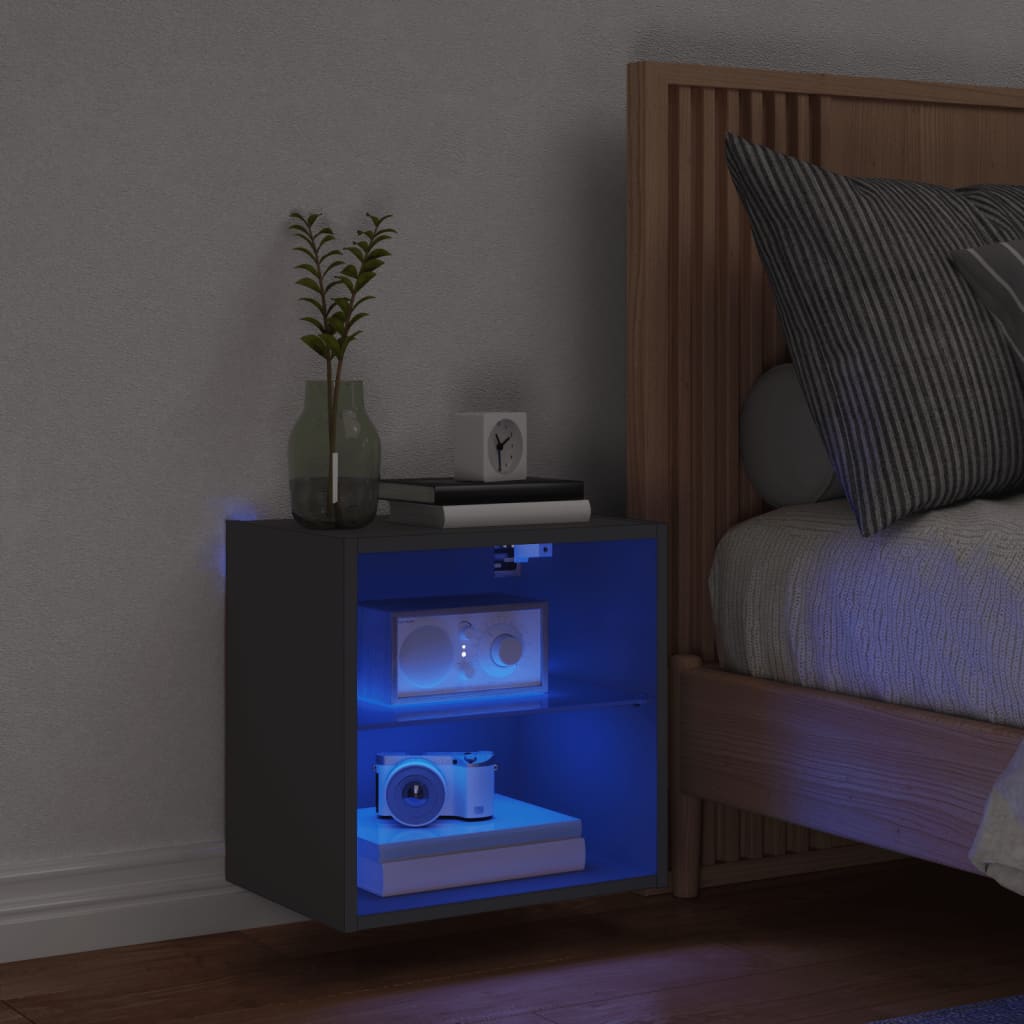 sengebord med LED-lys væghængt sort
