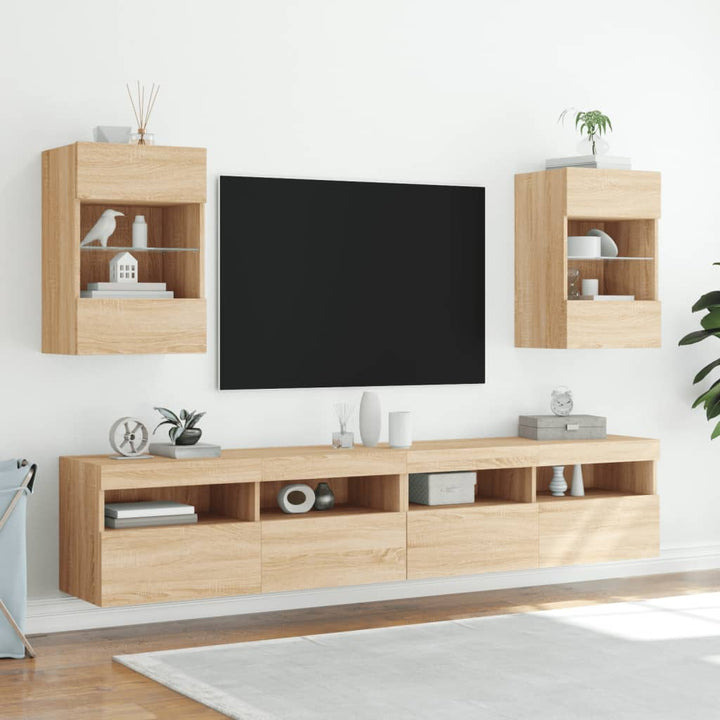 væghængt tv-bord med LED-lys 40x30x60,5 cm sonoma-eg