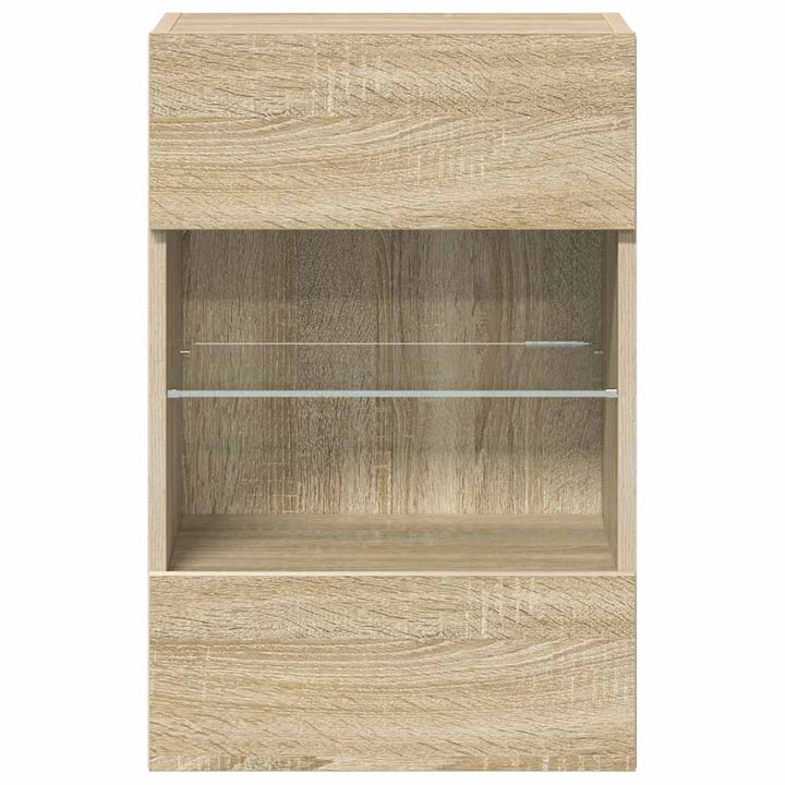 væghængte skabe til TV 2 stk. med LED-lys 40x30x60,5 cm sonoma-eg