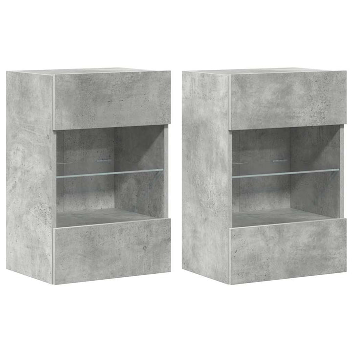 væghængte skabe til TV 2 stk. med LED-lys 40x30x60,5 cm betongrå