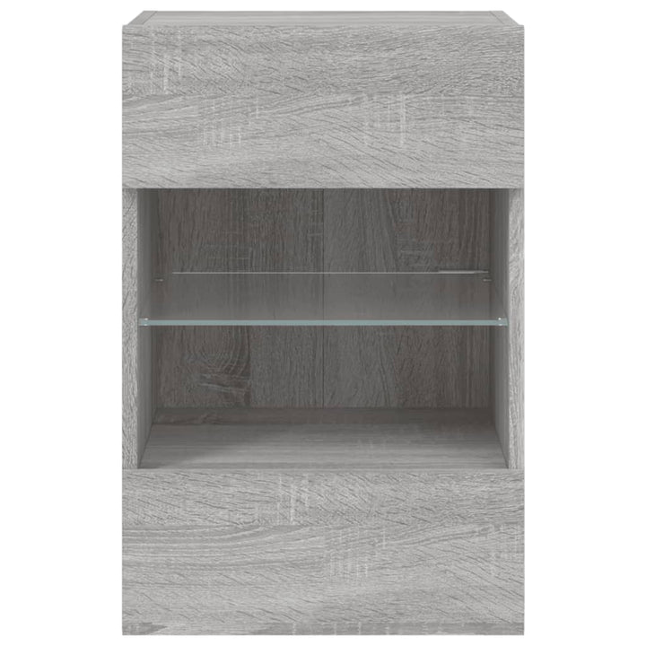 væghængt tv-bord m. LED-lys 40x30x60,5 cm grå sonoma-eg