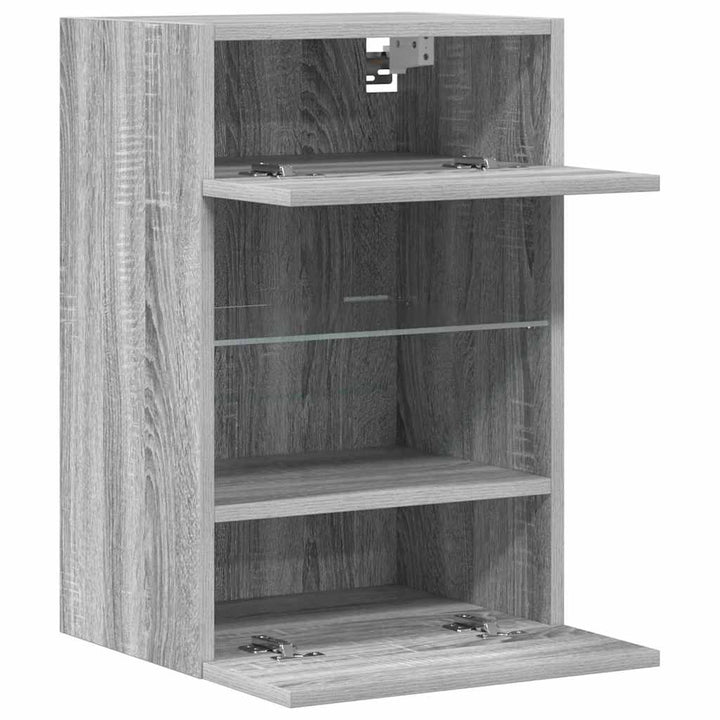 væghængte skabe til TV 2 stk. med LED-lys 40x30x60,5 cm grå sonoma