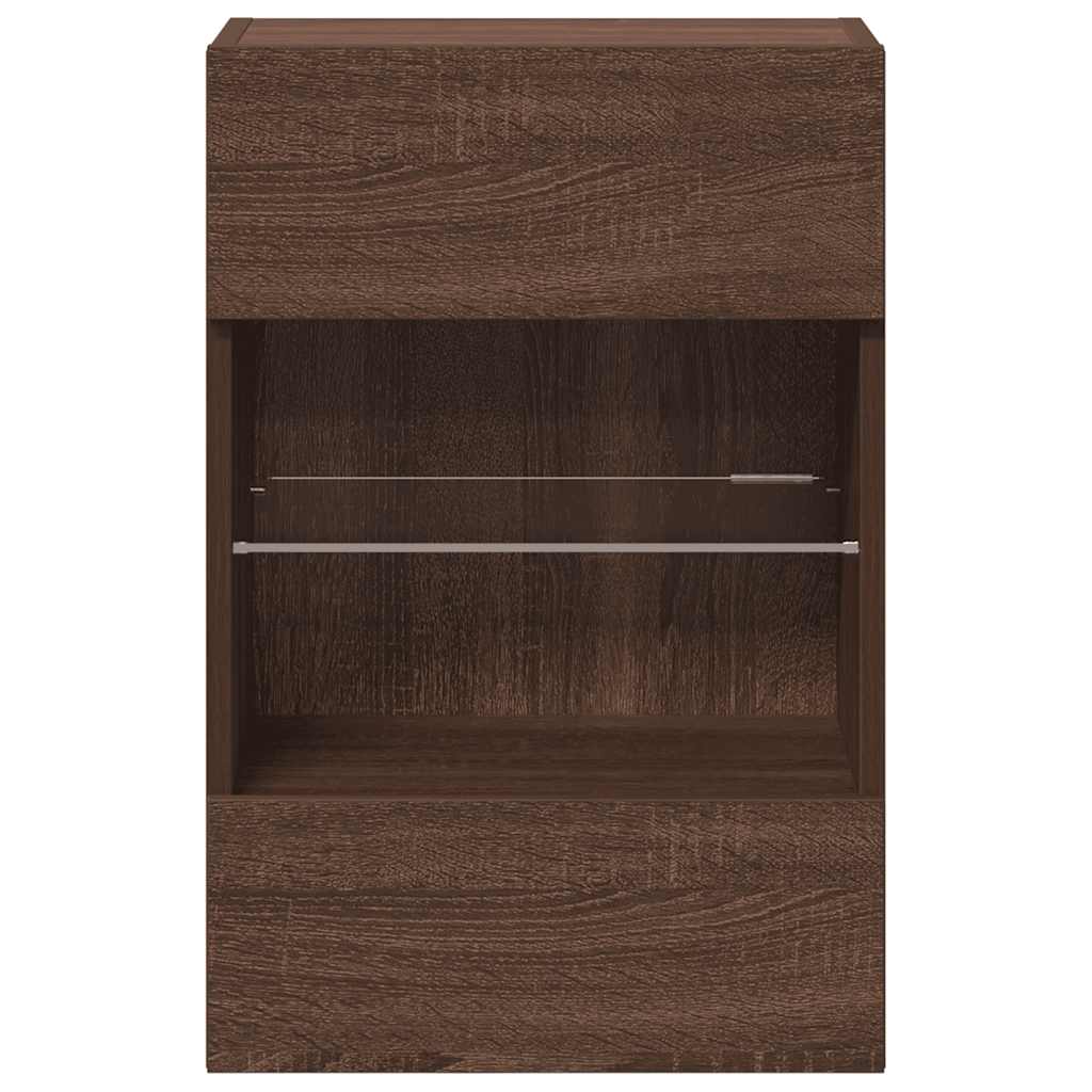væghængte skabe til TV 2 stk. med LED-lys 40x30x60,5 cm brunt eg