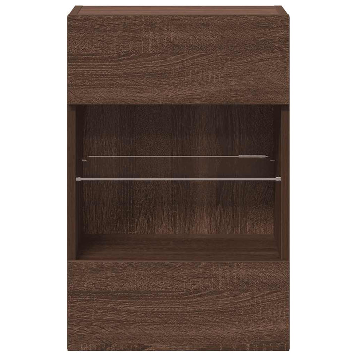 væghængte skabe til TV 2 stk. med LED-lys 40x30x60,5 cm brunt eg
