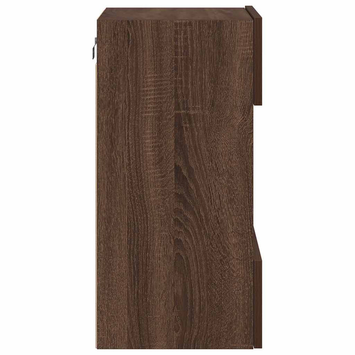 væghængte skabe til TV 2 stk. med LED-lys 40x30x60,5 cm brunt eg
