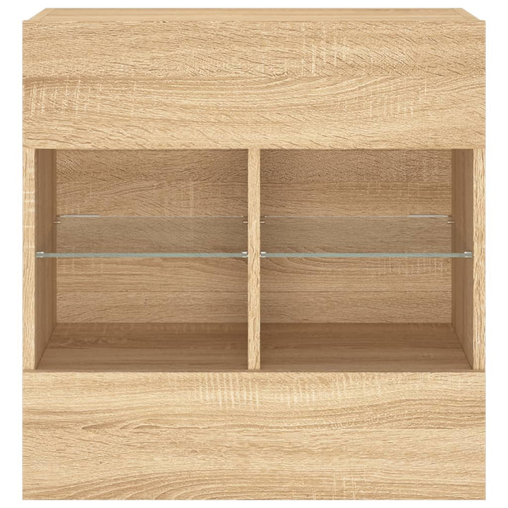 væghængt tv-bord med LED-lys 58,5x30x60,5 cm sonoma-eg