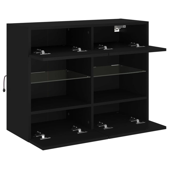 væghængt tv-bord med LED-lys 78,5x30x60,5 cm sort