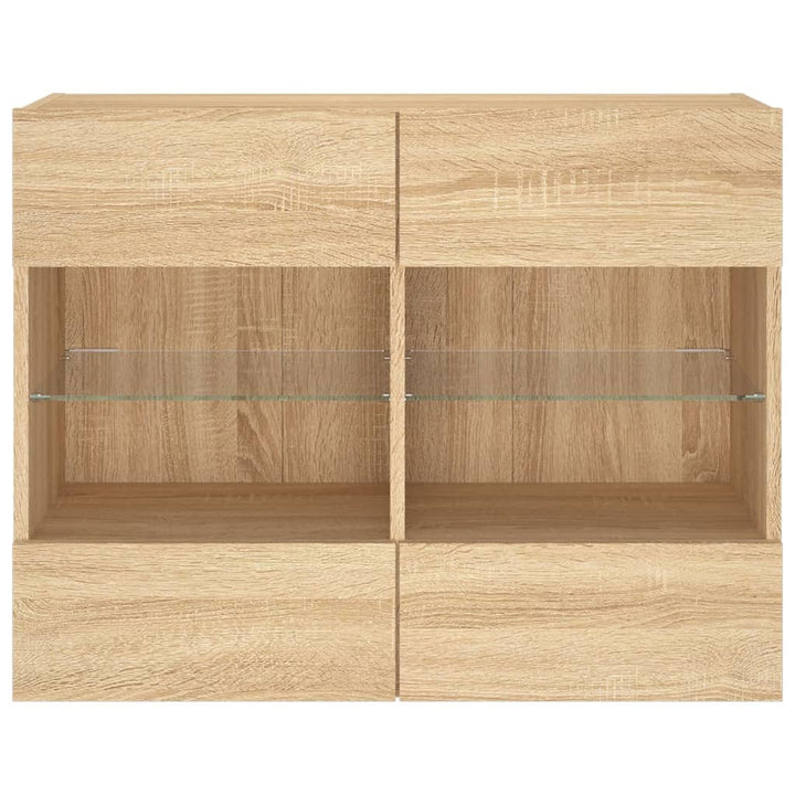 væghængt tv-bord med LED-lys 78,5x30x60,5 cm sonoma-eg