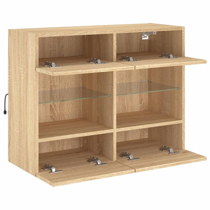 væghængt tv-bord med LED-lys 78,5x30x60,5 cm sonoma-eg