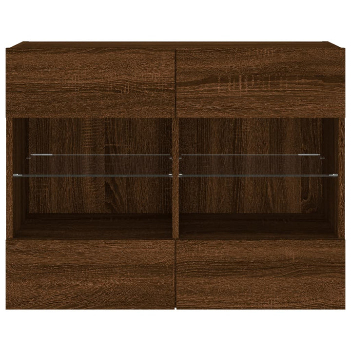 væghængt tv-bord med LED-lys 78,5x30x60,5 cm brun egetræsfarve