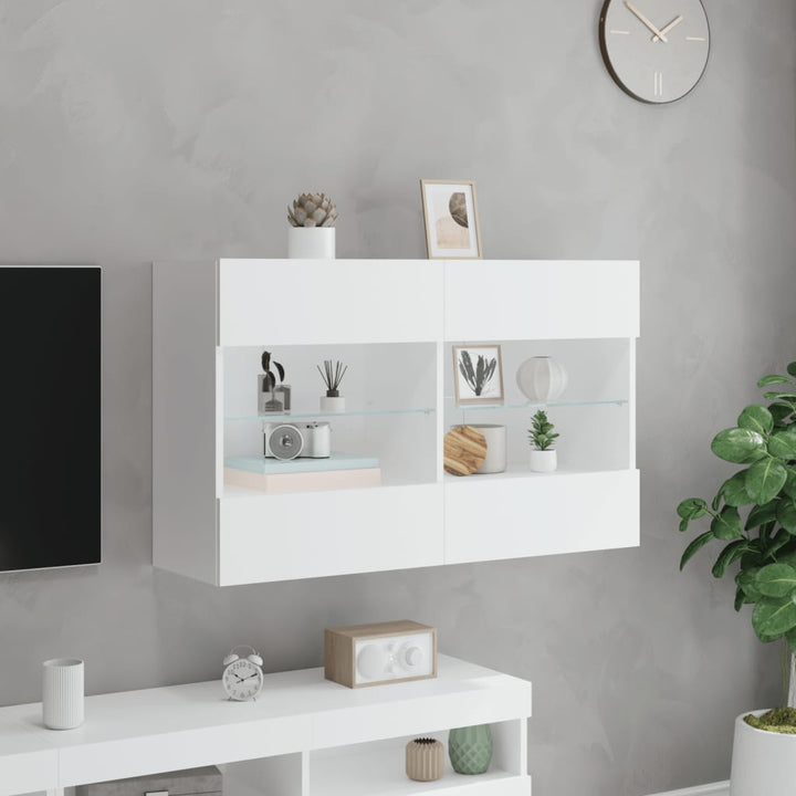 væghængt tv-bord med LED-lys 98,5x30x60,5 cm hvid