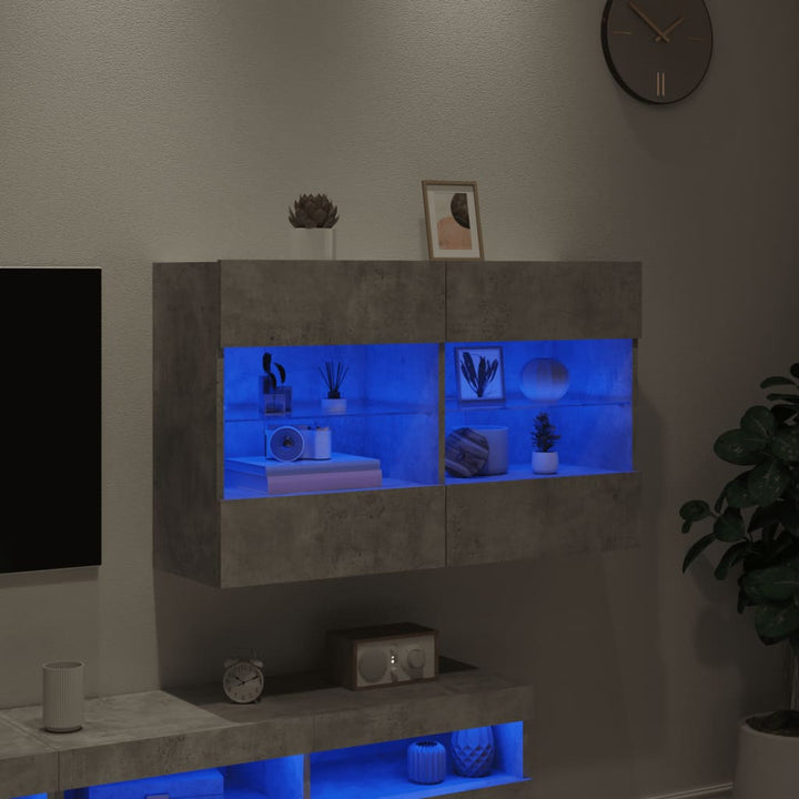 væghængt tv-bord med LED-lys 98,5x30x60,5 cm betongrå