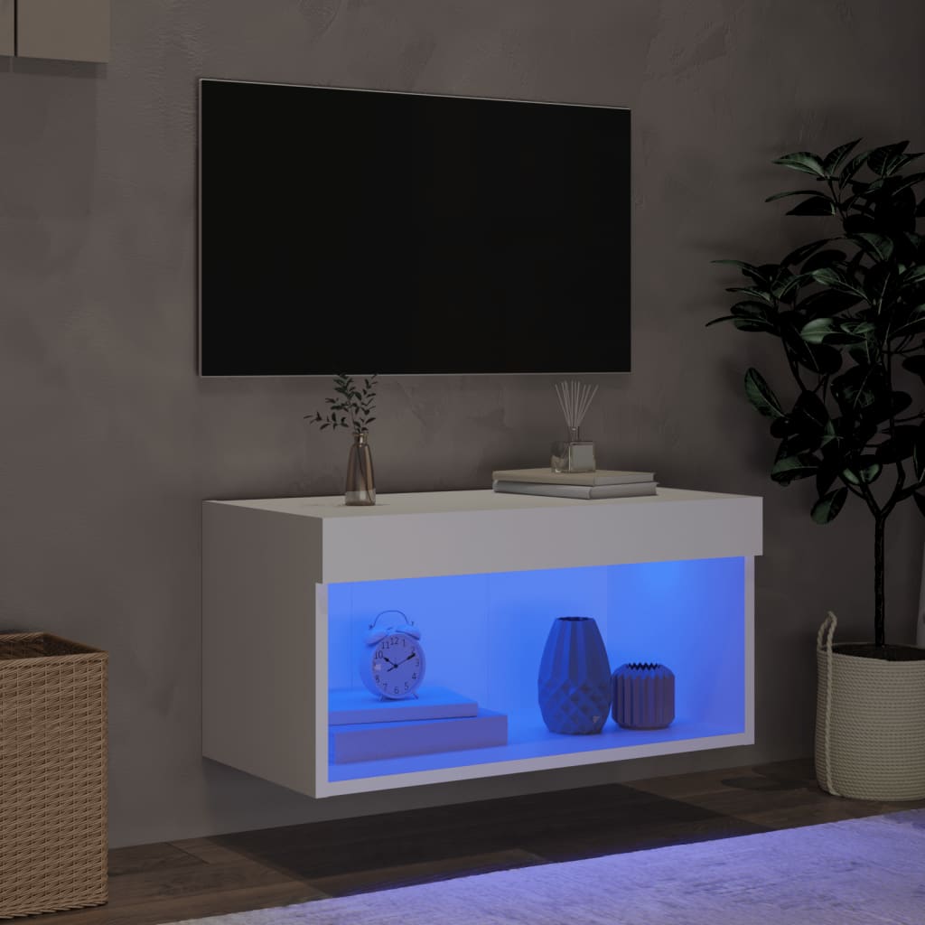 tv-bord med LED-lys 60x30x30 cm hvid