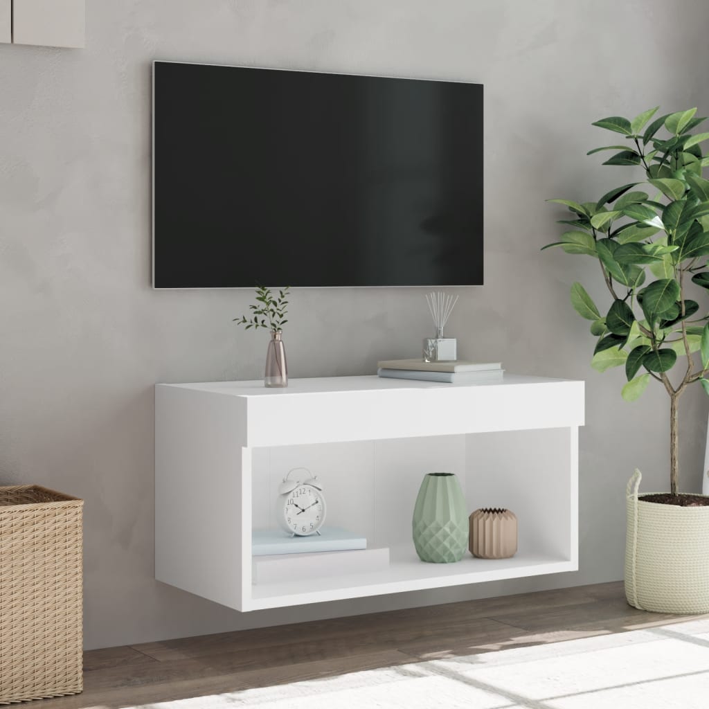 tv-bord med LED-lys 60x30x30 cm hvid