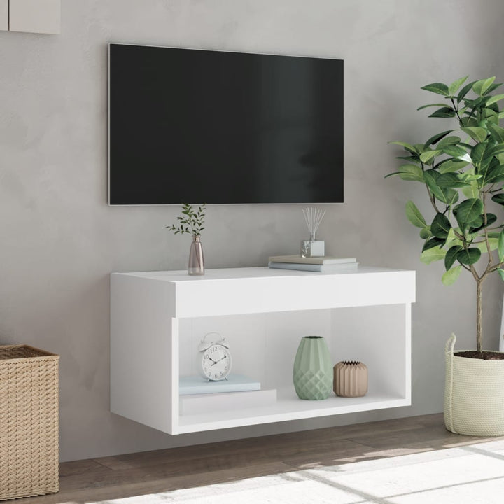 tv-bord med LED-lys 60x30x30 cm hvid