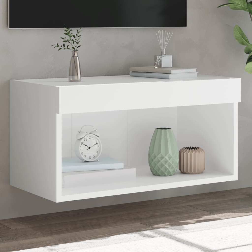 tv-bord med LED-lys 60x30x30 cm hvid