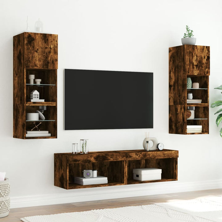 tv-bord 60x30x30 cm med LED-lys røget egetræsfarve