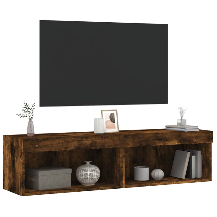 tv-borde med LED-lys 2 stk. 60x30x30 cm røget egetræsfarve