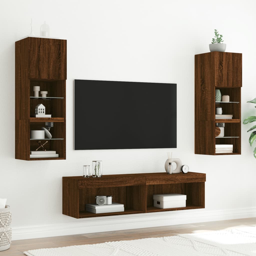 tv-bord 60x30x30 cm med LED-lys brun egetræsfarve