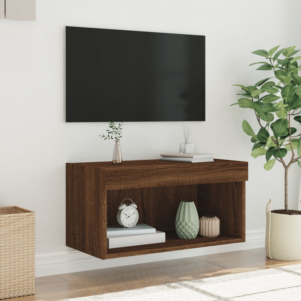 tv-bord 60x30x30 cm med LED-lys brun egetræsfarve