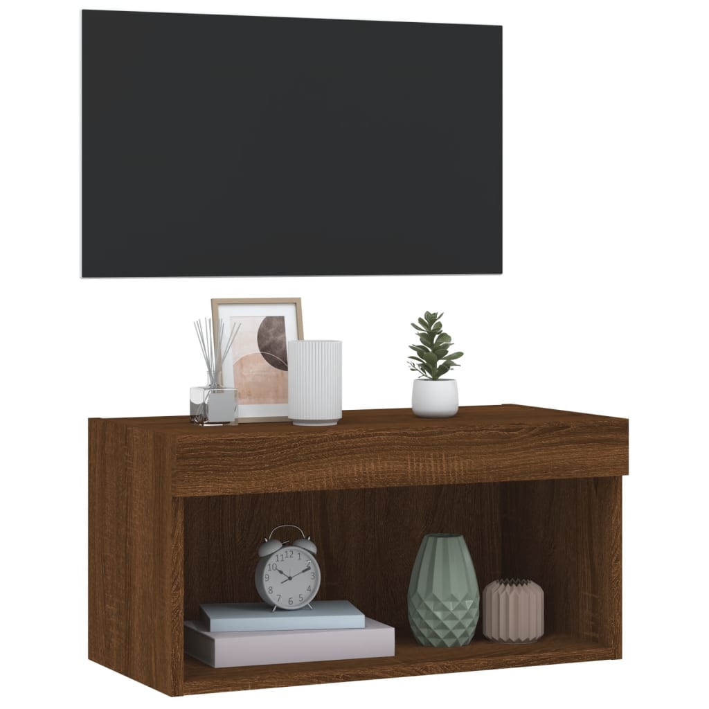 tv-bord 60x30x30 cm med LED-lys brun egetræsfarve