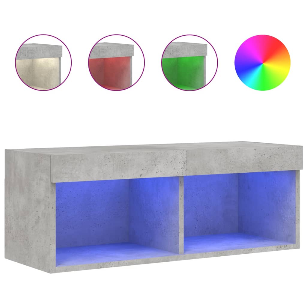 sengebord med LED-lys 80x30x30 cm betongrå