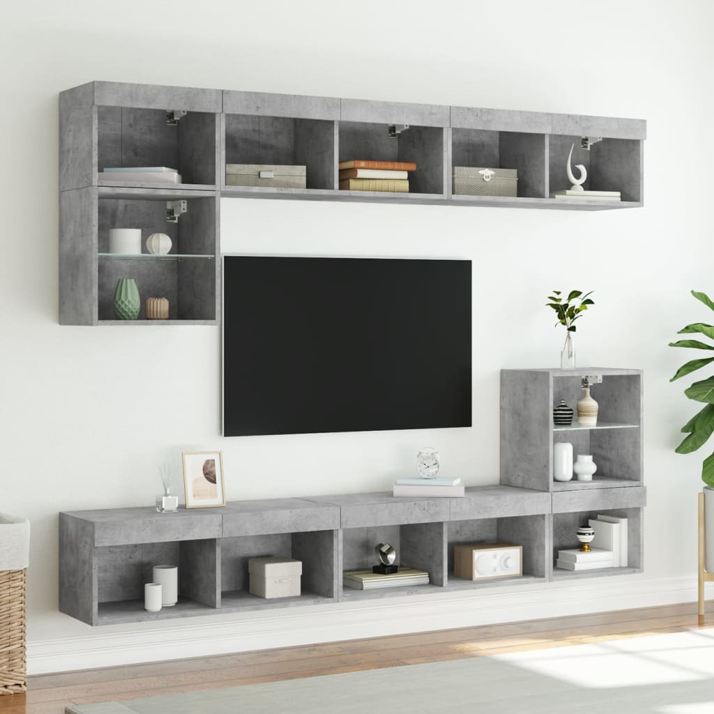 sengebord med LED-lys 80x30x30 cm betongrå