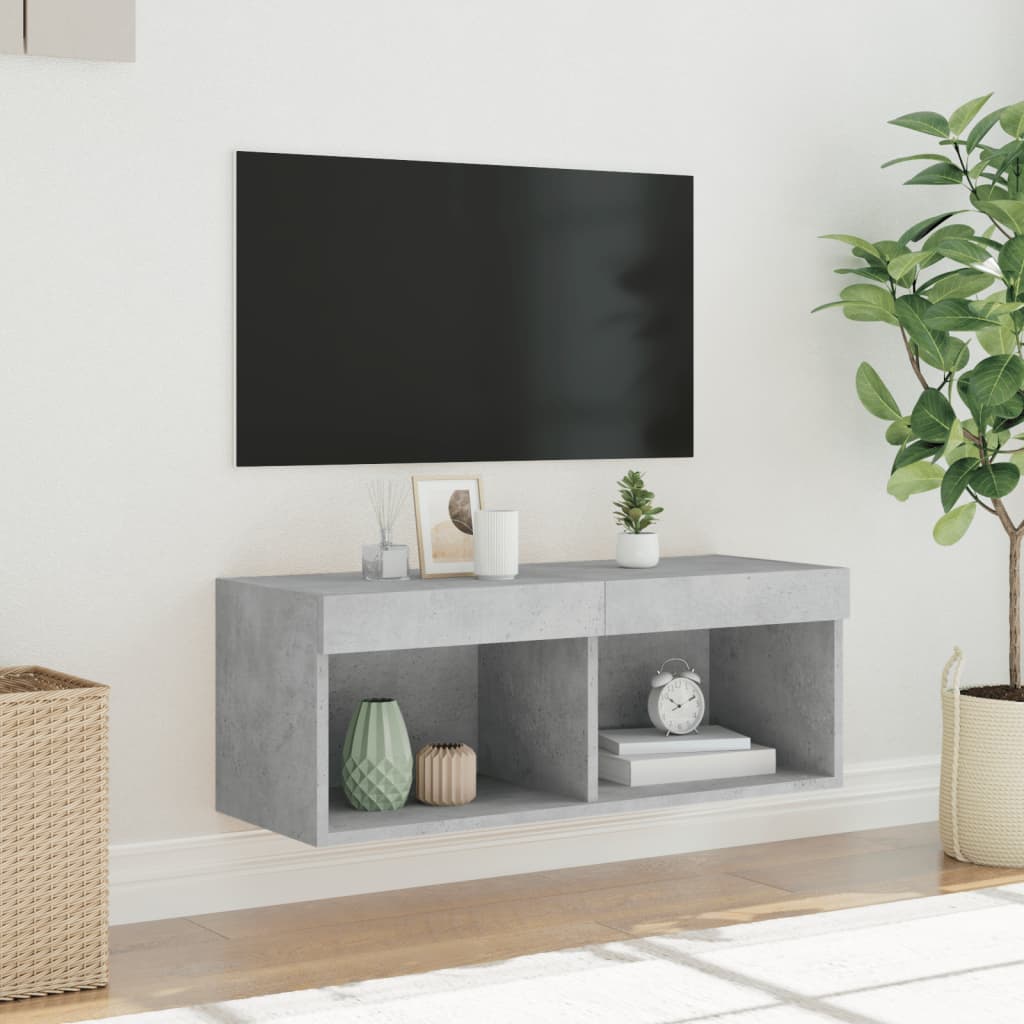 sengebord med LED-lys 80x30x30 cm betongrå