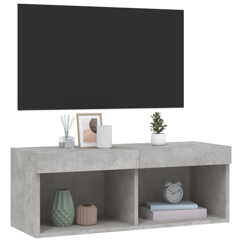 sengebord med LED-lys 80x30x30 cm betongrå