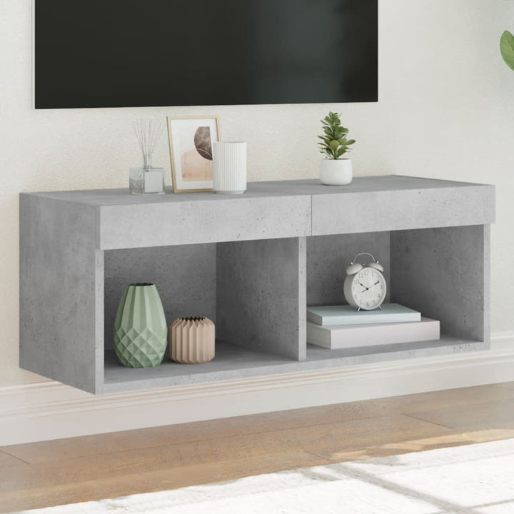 sengebord med LED-lys 80x30x30 cm betongrå