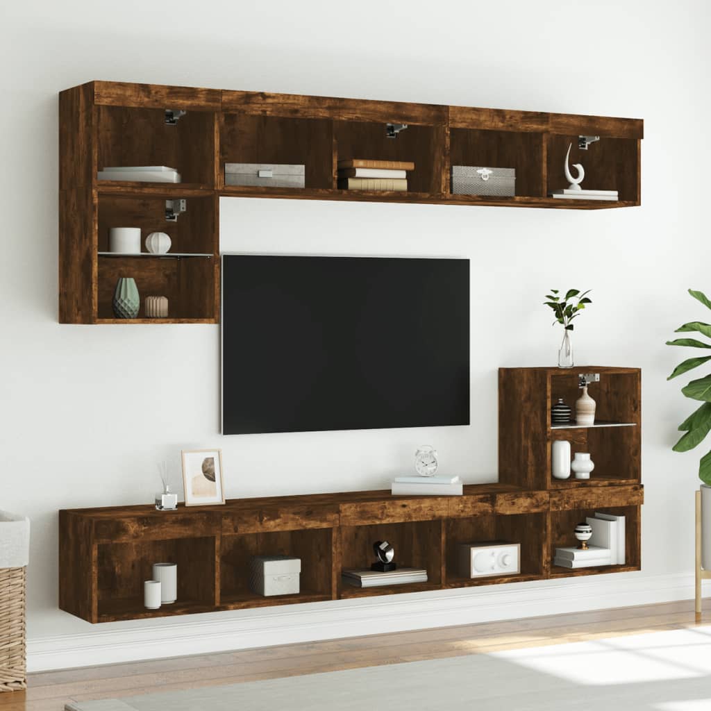 tv-borde med LED-lys 2 stk. 80x30x30 cm røget egetræsfarve