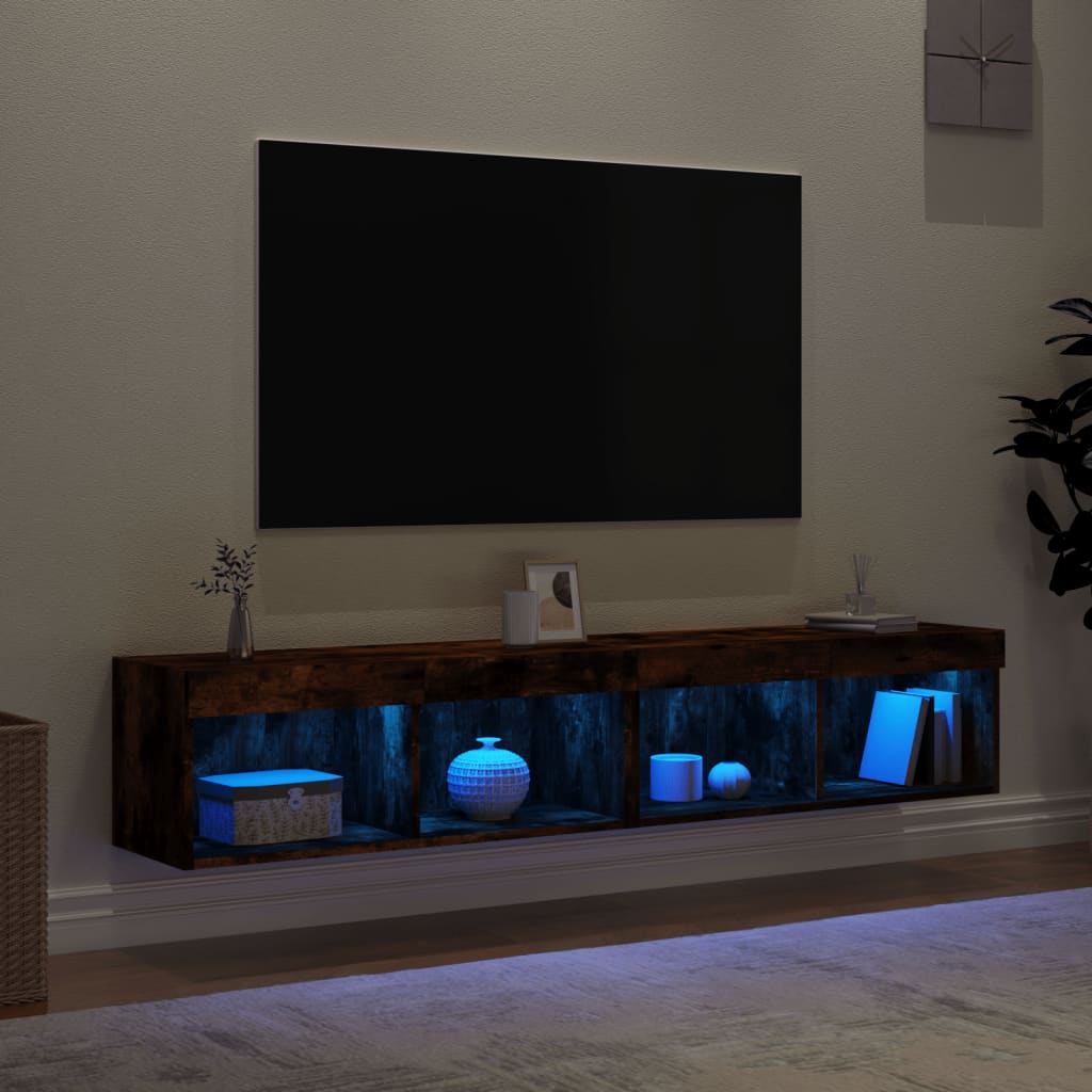 tv-borde med LED-lys 2 stk. 80x30x30 cm røget egetræsfarve