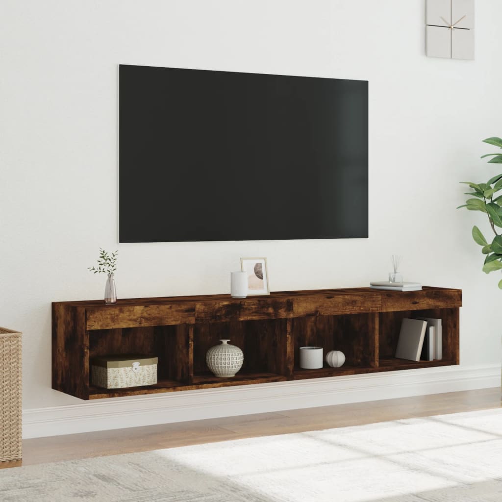 tv-borde med LED-lys 2 stk. 80x30x30 cm røget egetræsfarve
