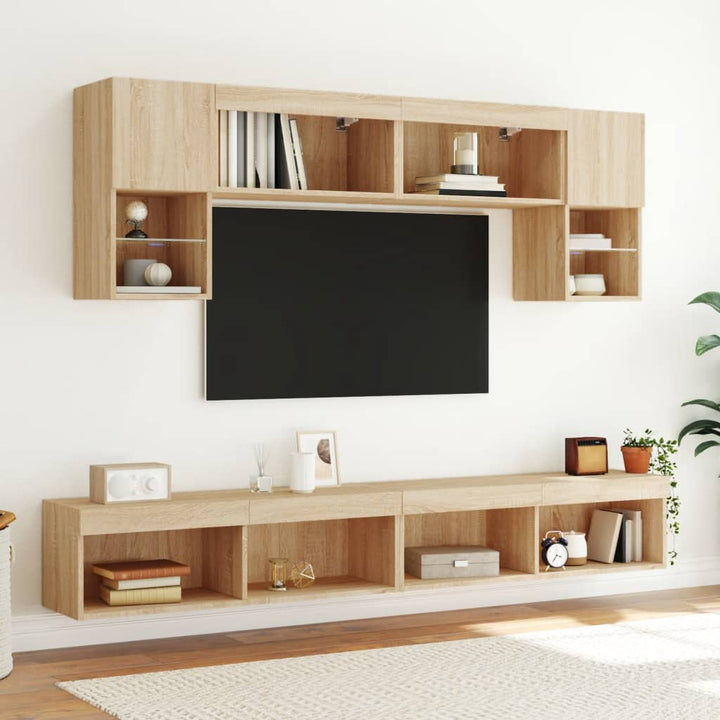 tv-borde 2 stk. med LED-lys 100x30x30 cm sonoma-eg