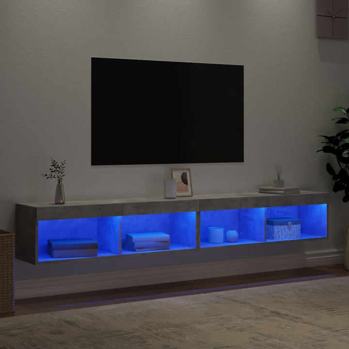 tv-borde 2 stk. med LED-lys 100x30x30 cm betongrå