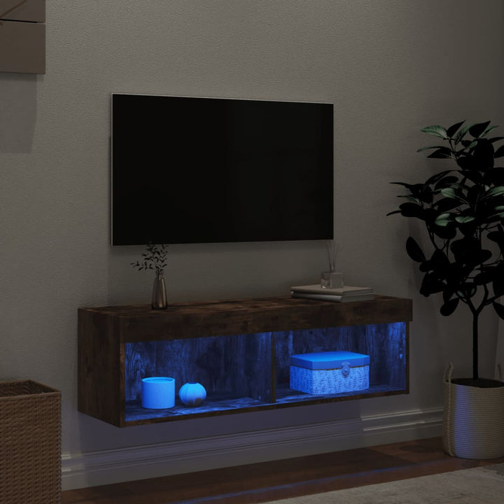tv-bord med LED-lys 100x30x30 cm røget egetræsfarve