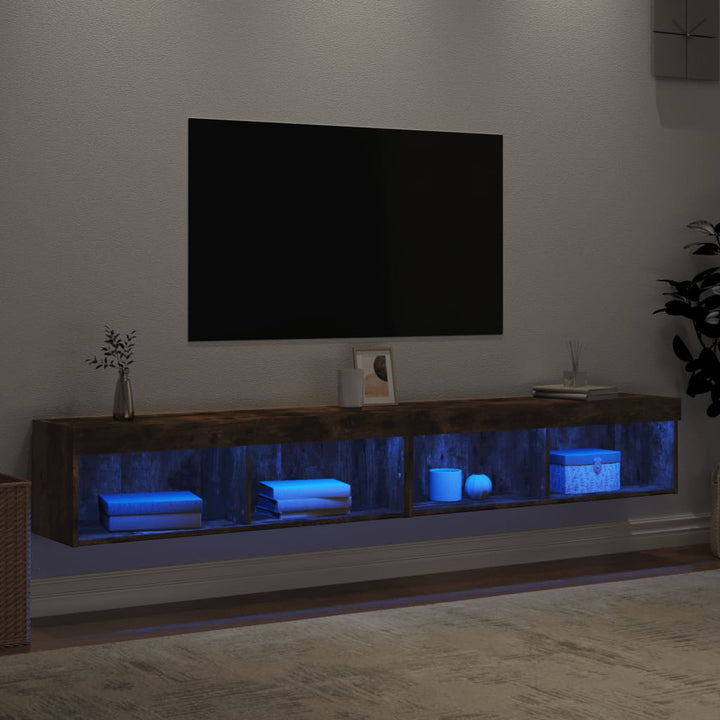 tv-borde 2 stk. med LED-lys 100x30x30 cm røget egetræsfarve