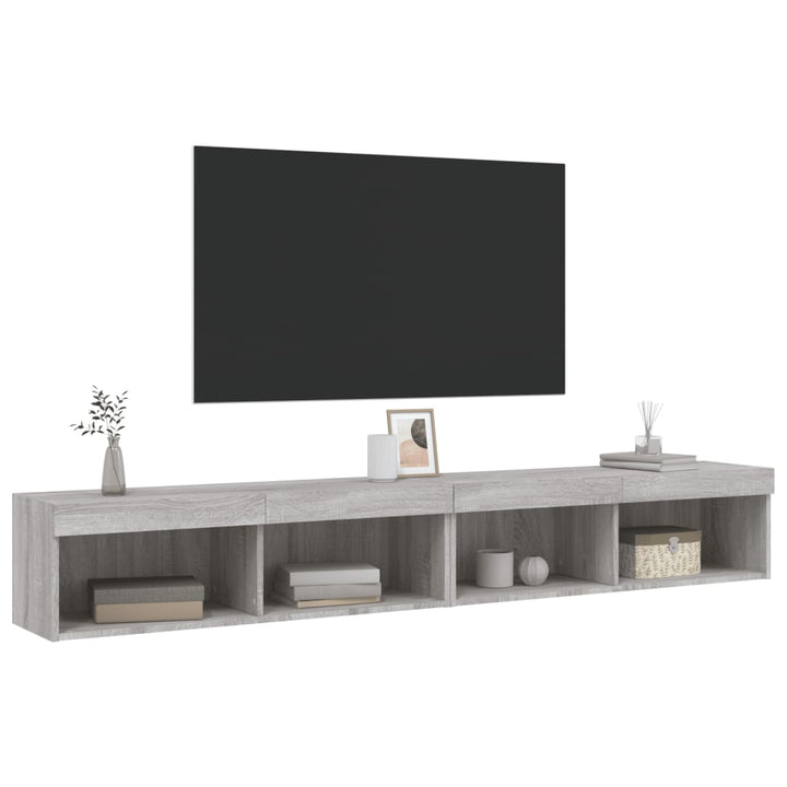 tv-borde 2 stk. 100x30x30 cm med LED-lys grå sonoma-eg