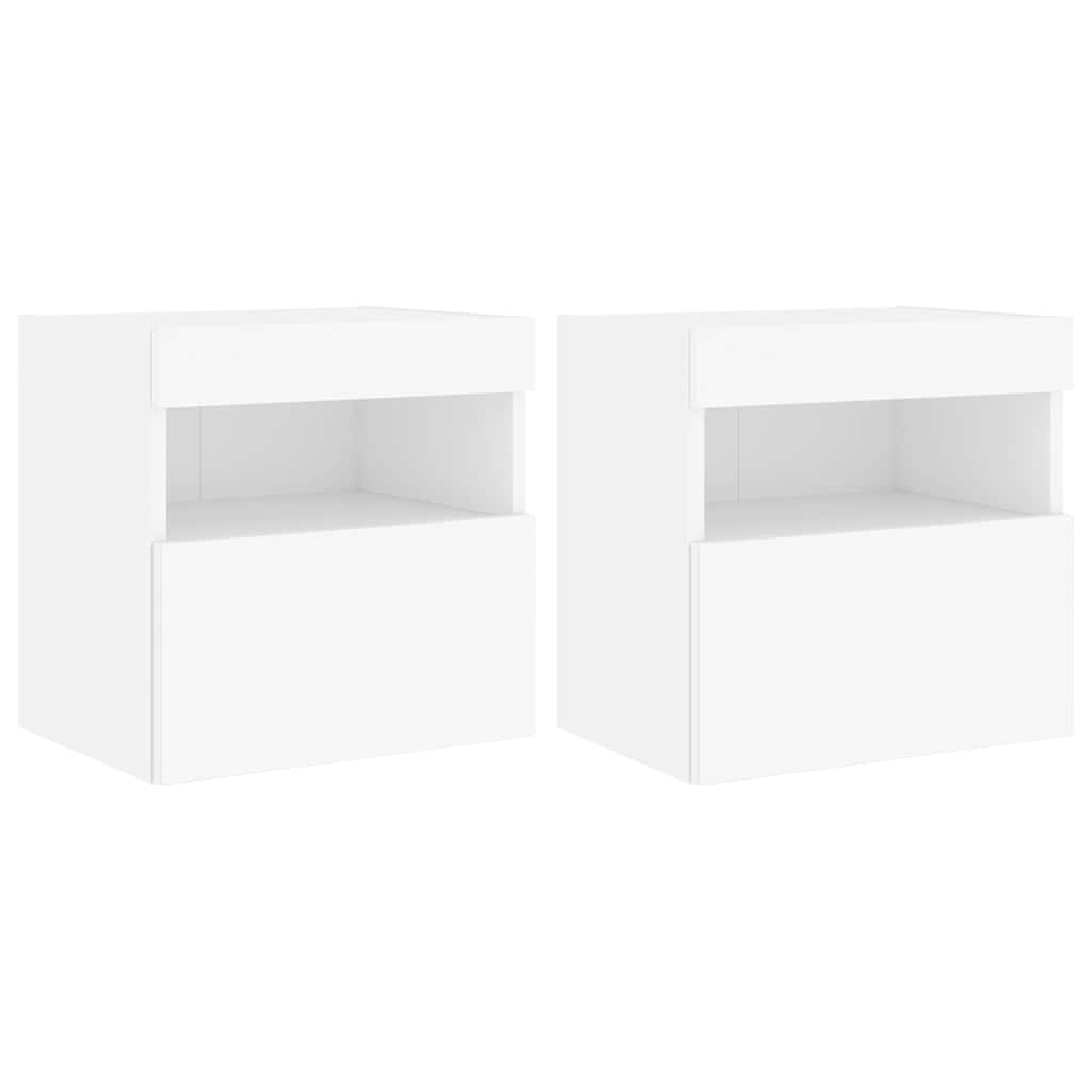 væghængte tv-borde 2 stk. med LED-lys 40x30x40 cm hvid
