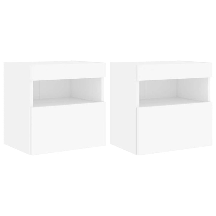 væghængte tv-borde 2 stk. med LED-lys 40x30x40 cm hvid