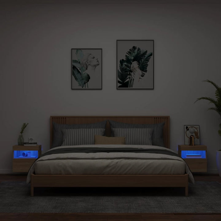 væghængte tv-borde 2 stk. med LED-lys 40x30x40 cm sonoma-eg