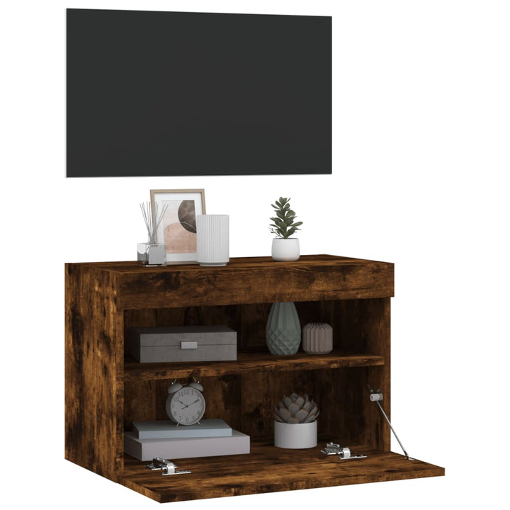 væghængt tv-bord med LED-lys 60x30x40 cm røget egetræsfarve