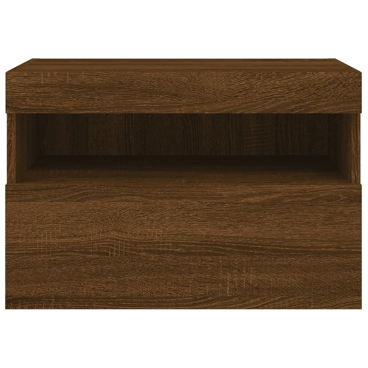 væghængt tv-bord med LED-lys 60x30x40 cm brun egetræsfarve