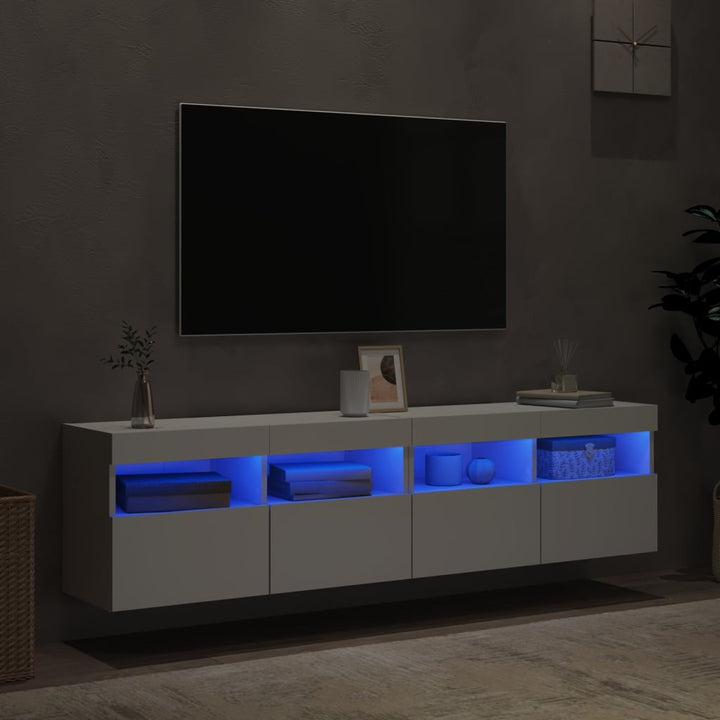 væghængte tv-borde 2 stk. med LED-lys 80x30x40 cm hvid