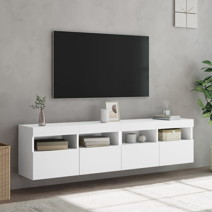 væghængte tv-borde 2 stk. med LED-lys 80x30x40 cm hvid