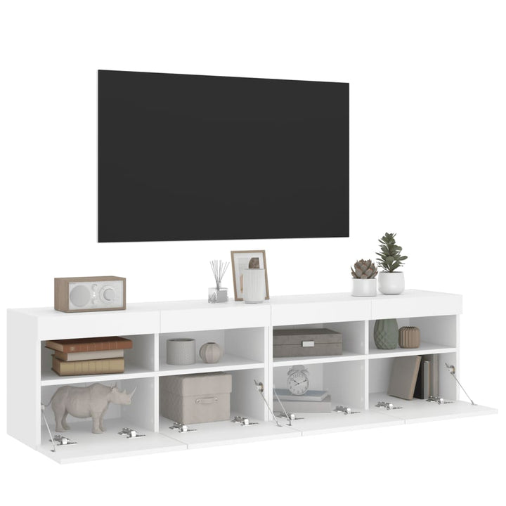 væghængte tv-borde 2 stk. med LED-lys 80x30x40 cm hvid